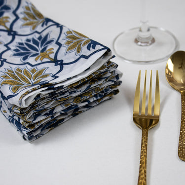 Hand Block Flower Print Cotton Dining Table Napkins Online