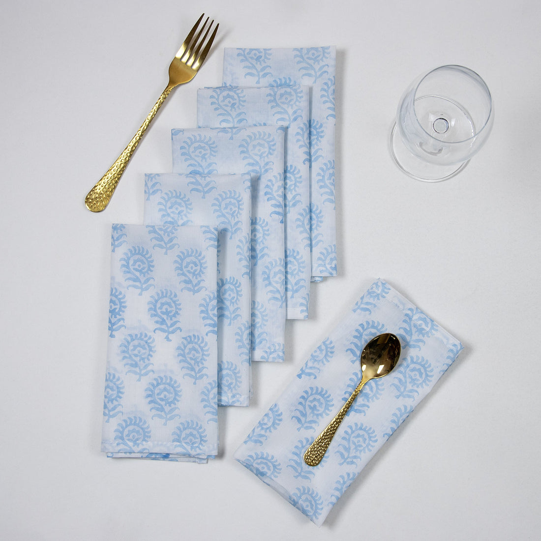Sky Blue Flower Print Cotton Eco Friendly Table Napkins Online