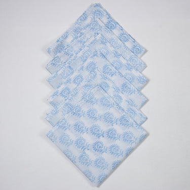 Sky Blue Flower Print Cotton Eco Friendly Table Napkins Online