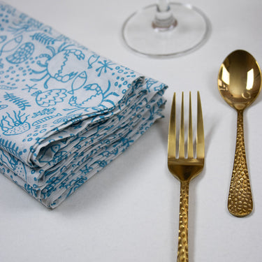 Indian Hand Block Printed Cotton Organic Napkins Sky Blue Online