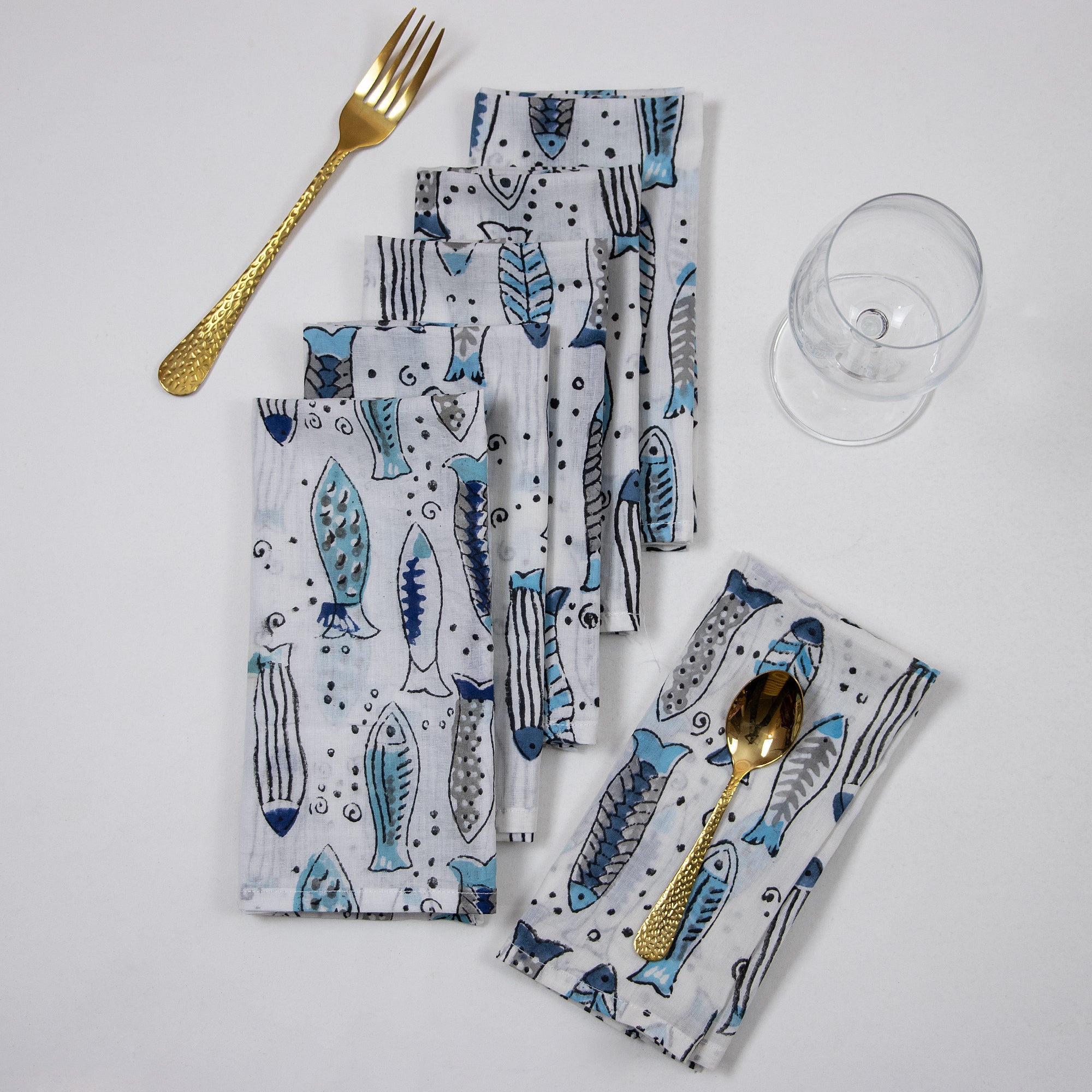 Buy Fish Block Printed Cotton Reusable Napkins For Girls & Boys Online ...