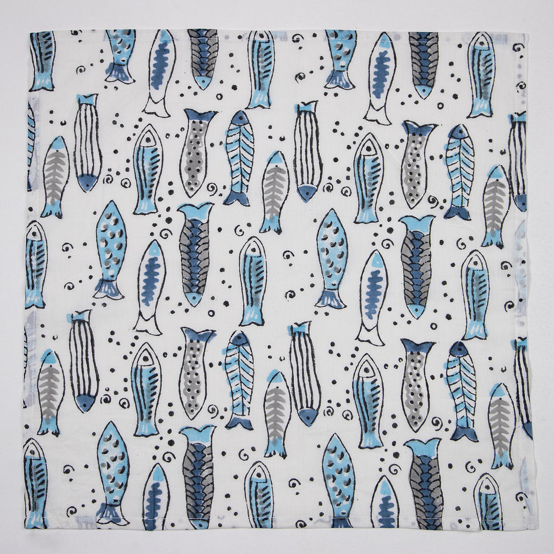 Fish Block Printed Cotton Reusable Napkins For Girls & Boys Online