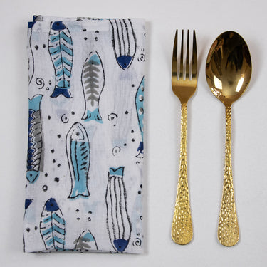 Fish Block Printed Cotton Reusable Napkins For Girls & Boys Online