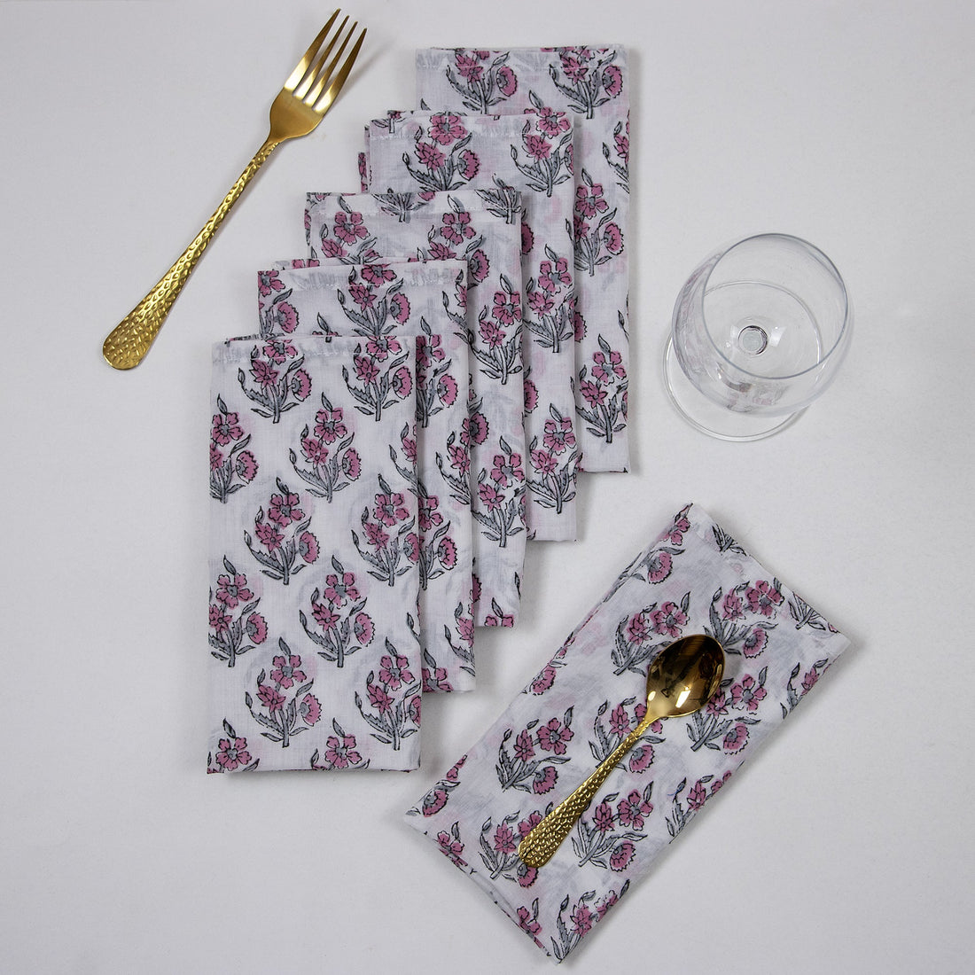 Light Pink Floral Printed Pure Cotton Table Napkins Online