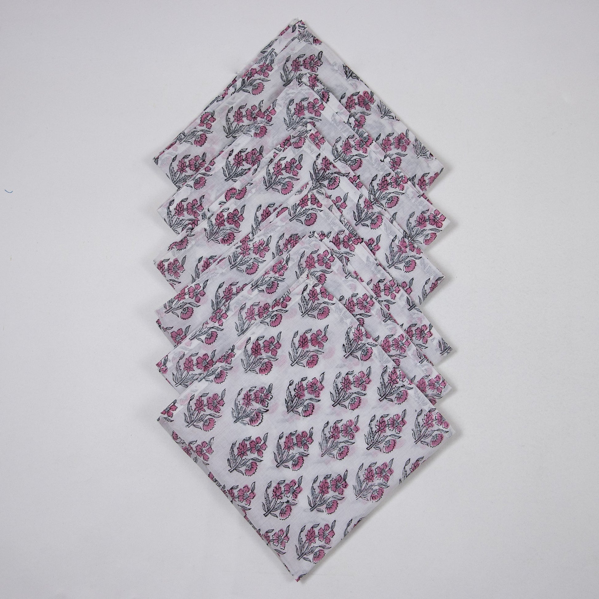 Light Pink Floral Printed Pure Cotton Table Napkins Online