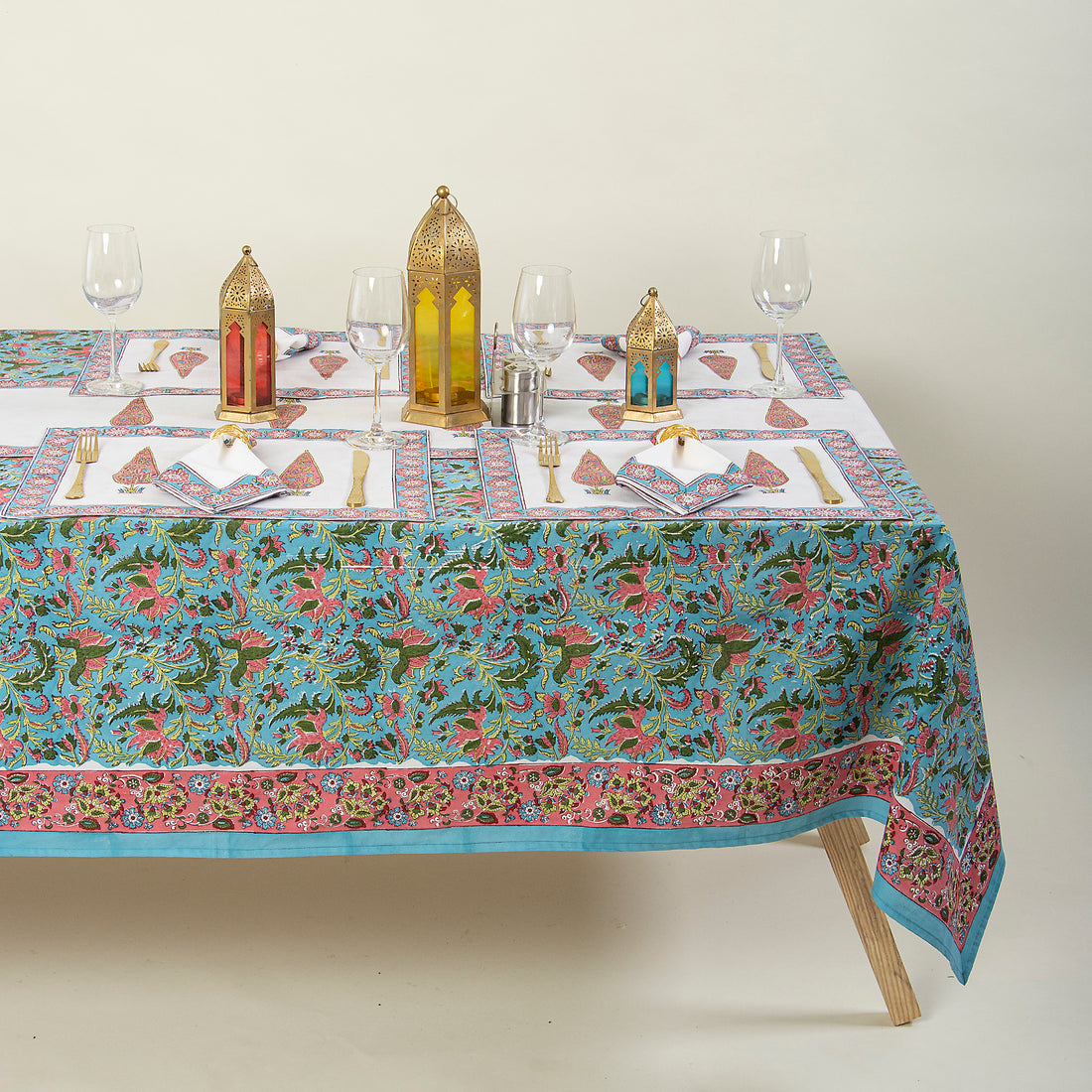Best Gift Sets Hand Block Floral Printed Table Cover with Napkins