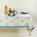 Hand Block Sky Blue Floral Printed Cotton Table Cloth Design Online