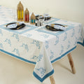 Hand Block Sky Blue Floral Printed Cotton Table Cloth Design Online