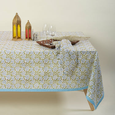 Green Floral Print Cotton 8 Seater Dining Table Cover Online