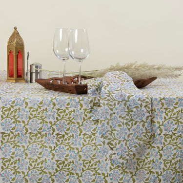 Green Floral Print Cotton 8 Seater Dining Table Cover Online