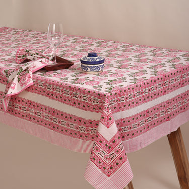 Block Pink Floral Print Cotton Dining Table Ke Cover Online