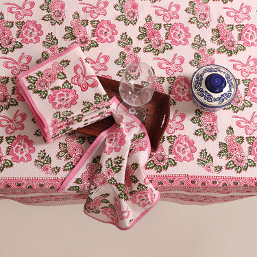 Block Pink Floral Print Cotton Dining Table Ke Cover Online