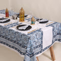 Blue Floral Print Cotton Table Cover 6 Seater