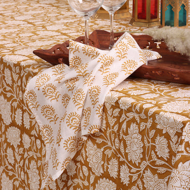 Brown Floral Print Cotton Dining Table Cover Online