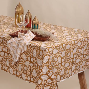 Brown Floral Print Cotton Dining Table Cover Online