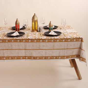 Brown Floral Print Pure Cotton Table Cover Online