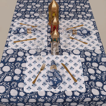 Hand Block Blue Floral Printed Cotton Table Cloth Online