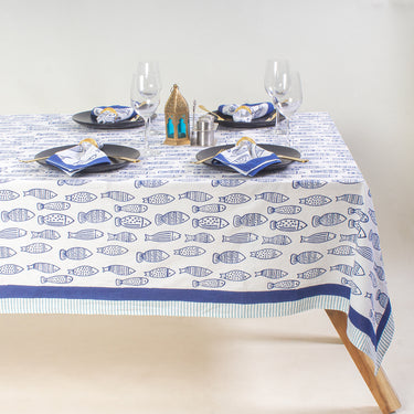 Hand Block Fish Print Soft Table Cover 6 Seater Online