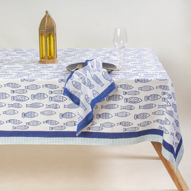 Hand Block Fish Print Soft Table Cover 6 Seater Online