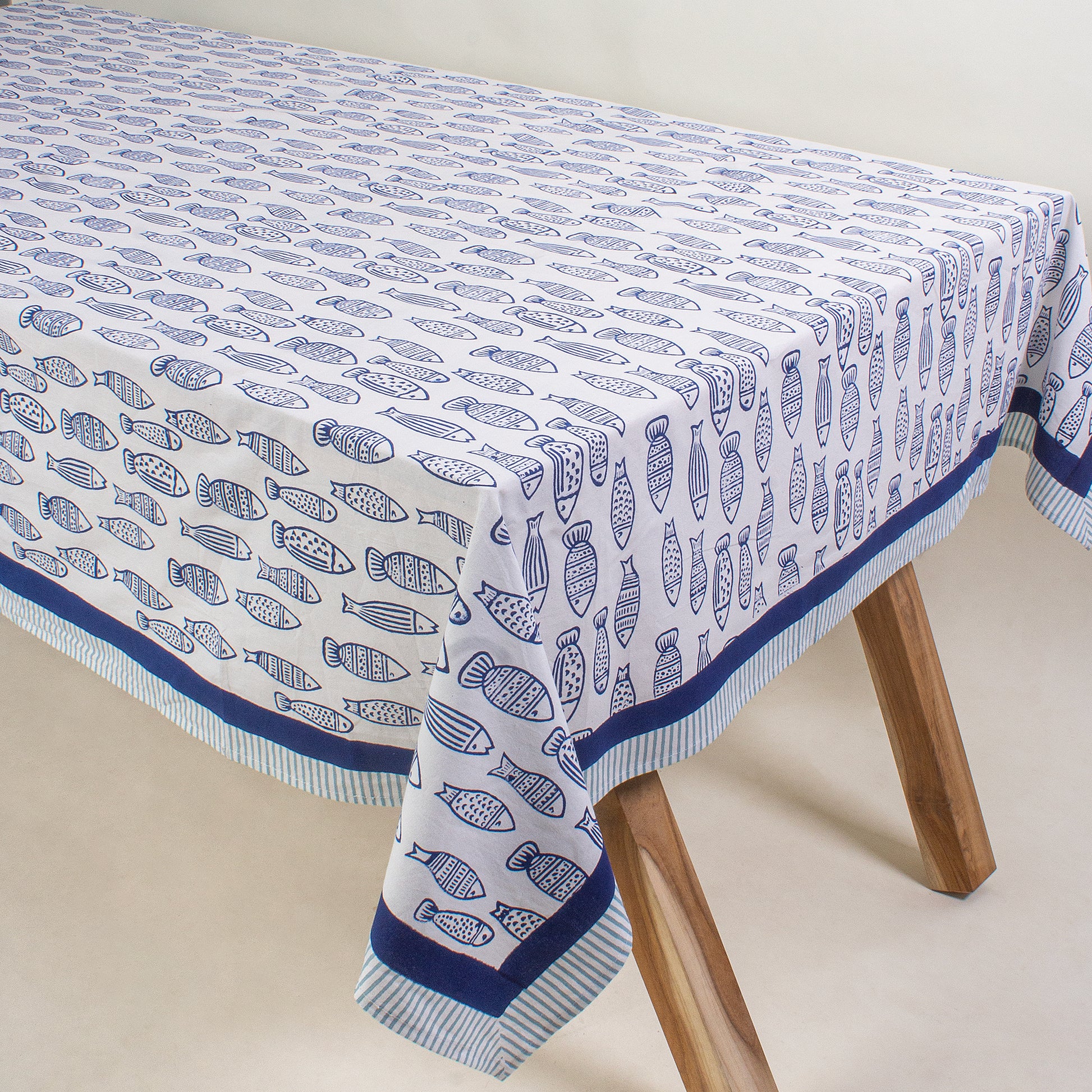 Hand Block Fish Print Soft Table Cover 6 Seater Online