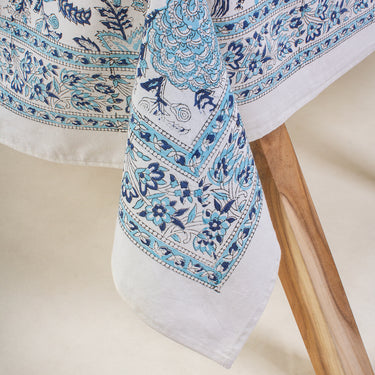 Sky Blue Floral Print Pure Cotton Modern Dining Table Cover