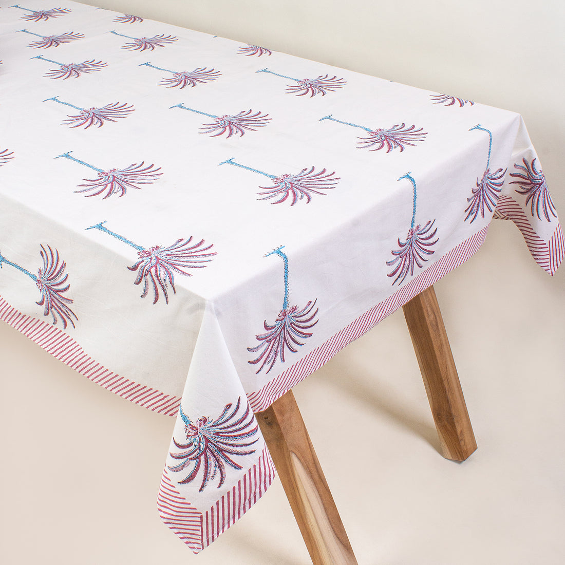 Palm Tree Hand Block Print Pure Cotton 6 Seater Tablecloth