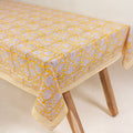 Gold Hand Block Floral Print Dining Table Cover 4 & 6 Seater