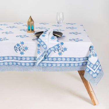 Sky Blue Boota Floral Block Print Cotton Dining Table Cover Online