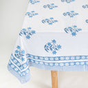 Sky Blue Boota Floral Block Print Cotton Dining Table Cover Online