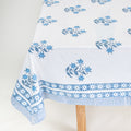 Sky Blue Boota Floral Block Print Cotton Dining Table Cover Online