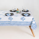 Sky Blue Boota Floral Block Print Cotton Dining Table Cover Online