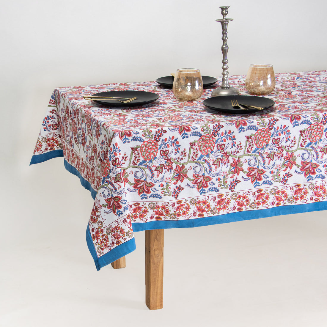 Multicolor Floral Block Print Cotton Dining Table Cloth Cover Online