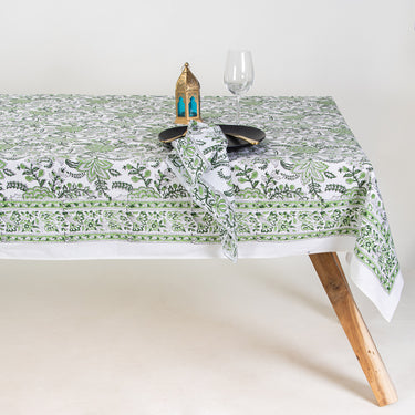 Green Floral Block Print Cotton Table Cover Online India