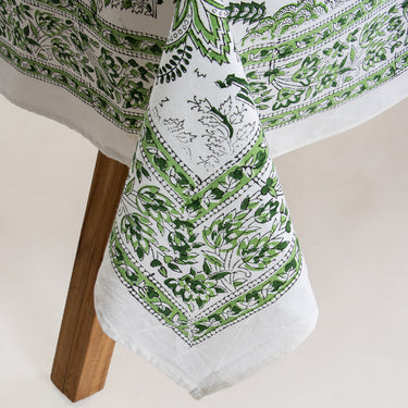 Green Floral Block Print Cotton Table Cover Online India