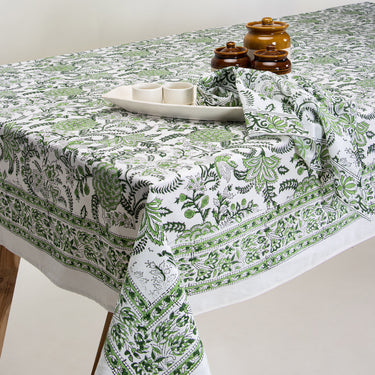 Green Floral Block Print Cotton Table Cover Online India