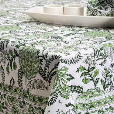 Green Floral Block Print Cotton Table Cover Online India