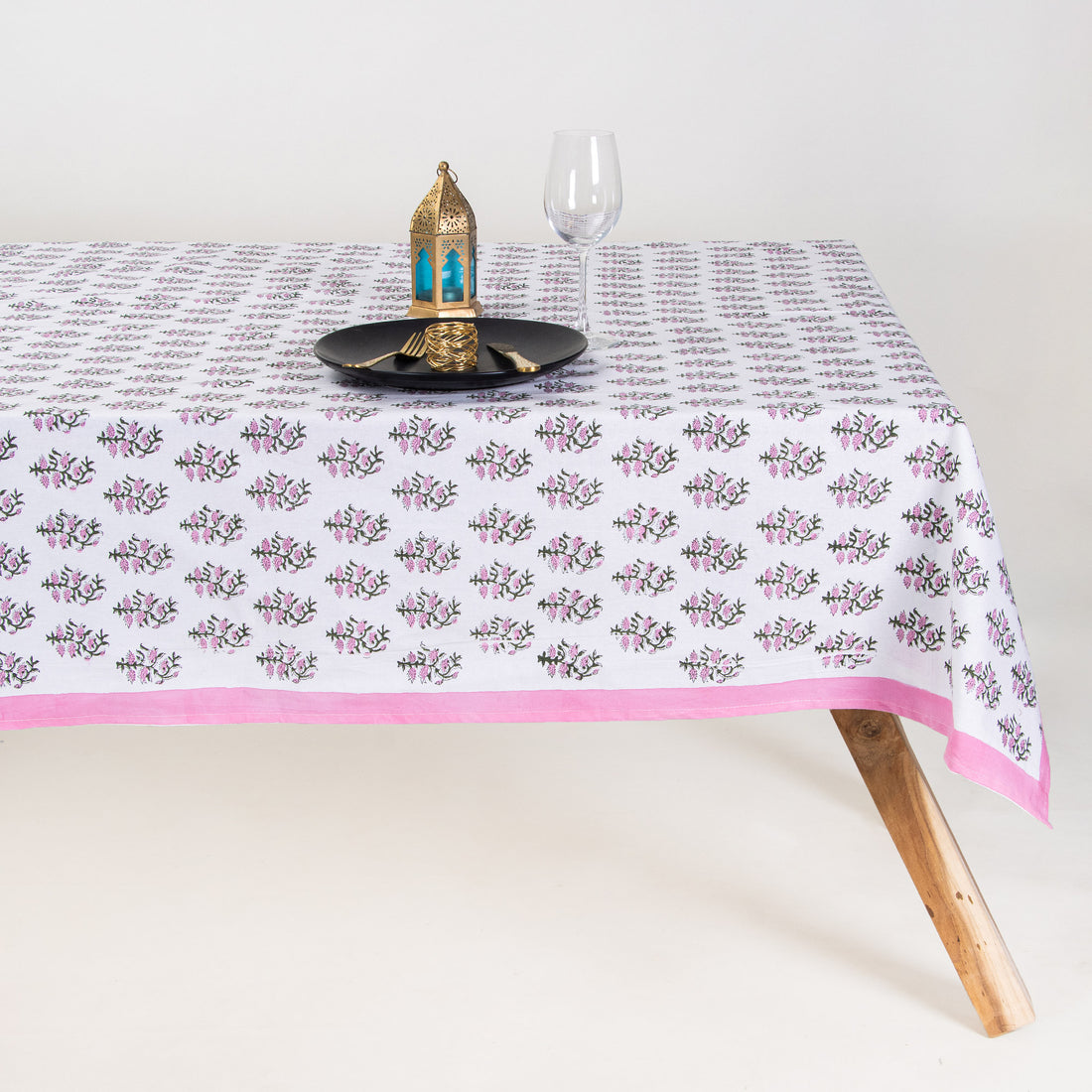 Pink Booti Floral Block Print Tablecloth For Dining Table Online