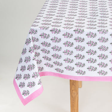 Pink Booti Floral Block Print Tablecloth For Dining Table Online