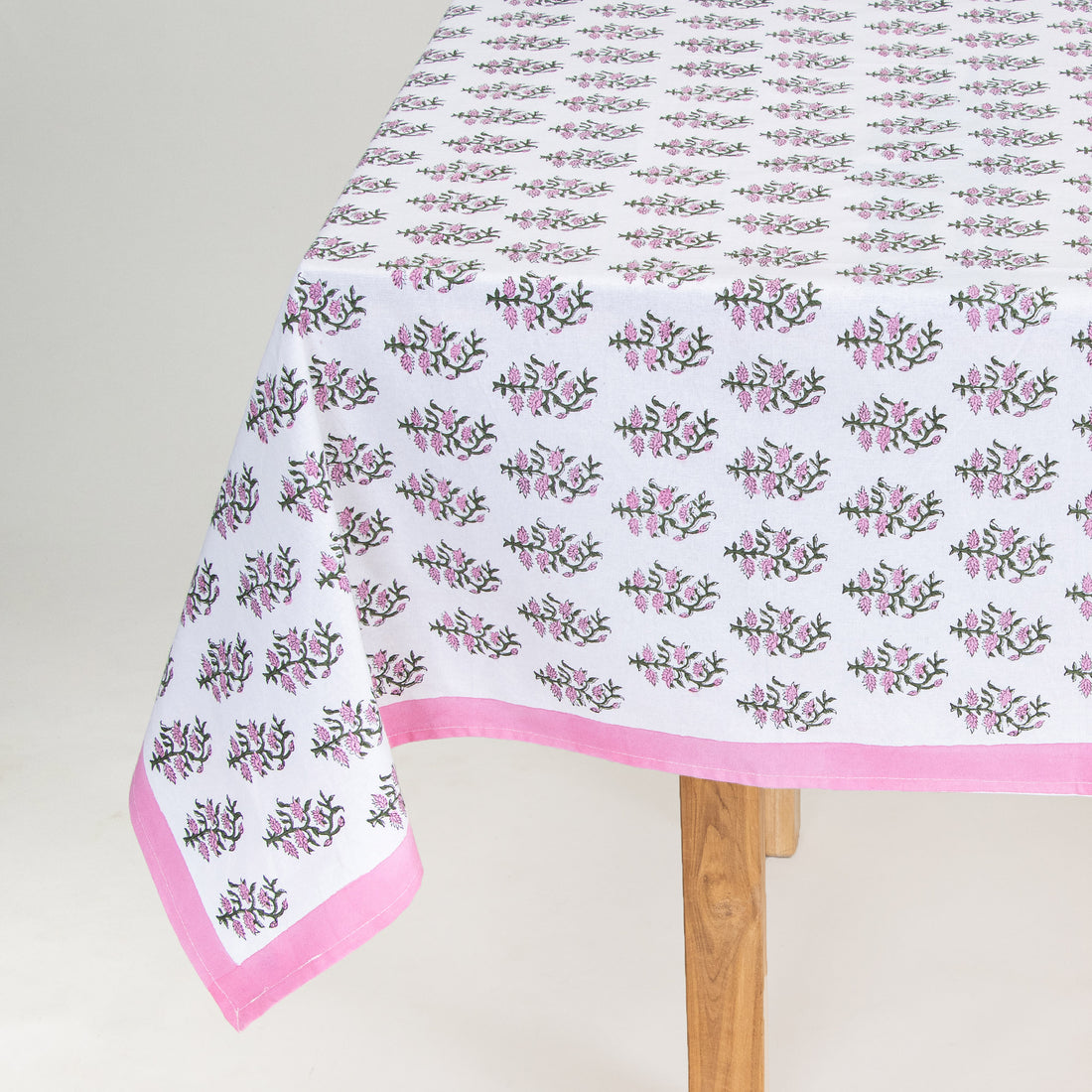 Pink Booti Floral Block Print Tablecloth For Dining Table Online