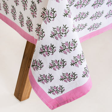 Pink Booti Floral Block Print Tablecloth For Dining Table Online