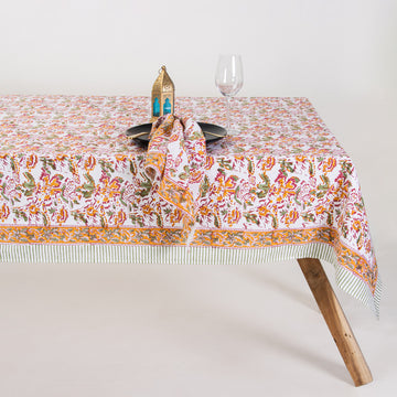 Beautiful Floral Block Printed Table Cover With 6 Napkins Gifts