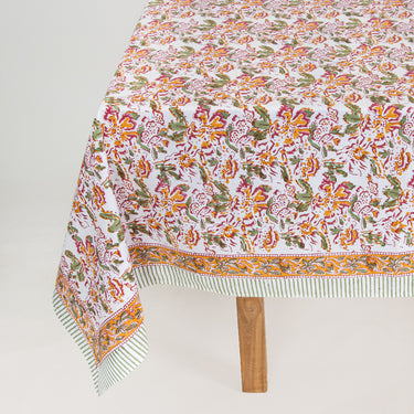 Beautiful Floral Block Printed Table Cover With 6 Napkins Gifts