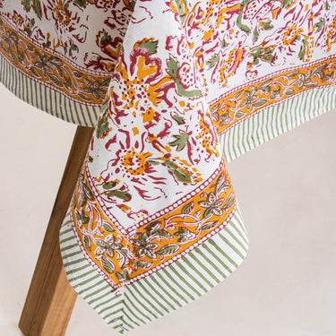 Beautiful Floral Block Printed Table Cover With 6 Napkins Gifts