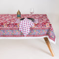 Red Floral Block Print Cotton Dining Table Cover 4 Seater Online