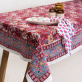 Red Floral Block Print Cotton Dining Table Cover 4 Seater Online