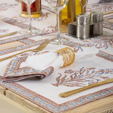 Boota Floral Block Printed Cotton Table Runner & Mat Set Online