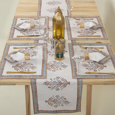 Boota Floral Block Printed Cotton Table Runner & Mat Set Online
