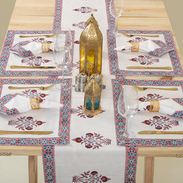 Maroon Boota Floral Block Printed Cotton Table Runner For Center Table Online