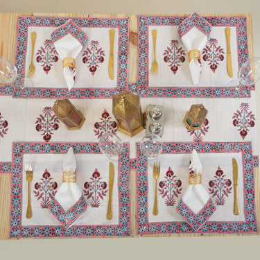 Maroon Boota Floral Block Printed Cotton Table Runner For Center Table Online