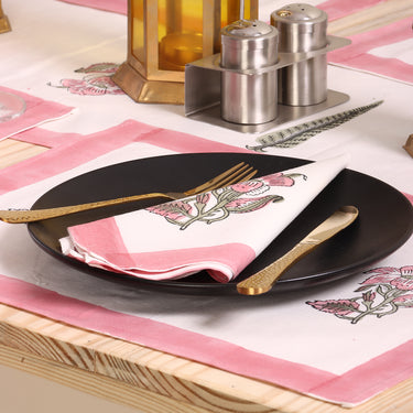 Pink Hand Block Printed Cotton Dining Table Mats & Runners